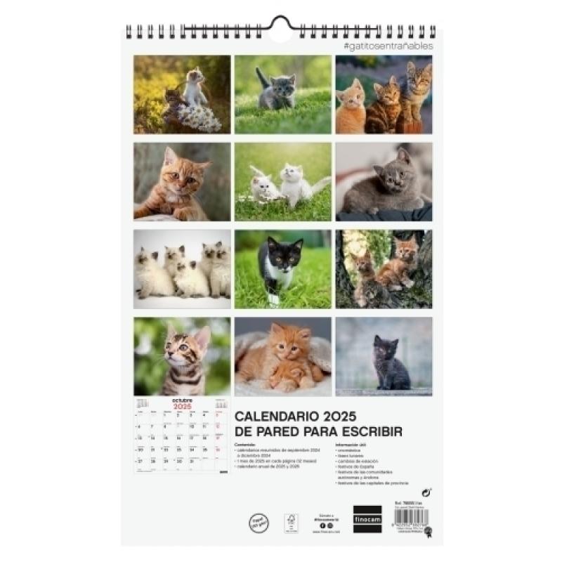 finocam-calendario-2025-pared-espiral-imagenes-mensual-para-escribir-250x400-gatitos
