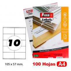 FIXO Caja 100H.A4 Etiquetas C/Rectos 105X57 mm