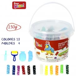 FIXO KIDS Bote Plastilina 12 colores 150G + 4 Accesorios Azules
