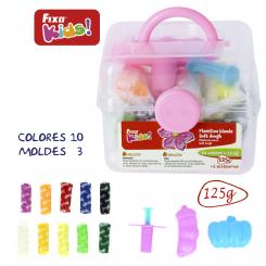 FIXO KIDS Cofre Plastilina  10 coloresol 125G + 3 Accesorios Rosa