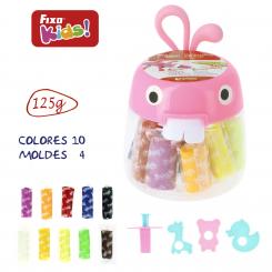 FIXO KIDS Conejo Plastilina 10 colores 125G + 4 Accesorios Rosa