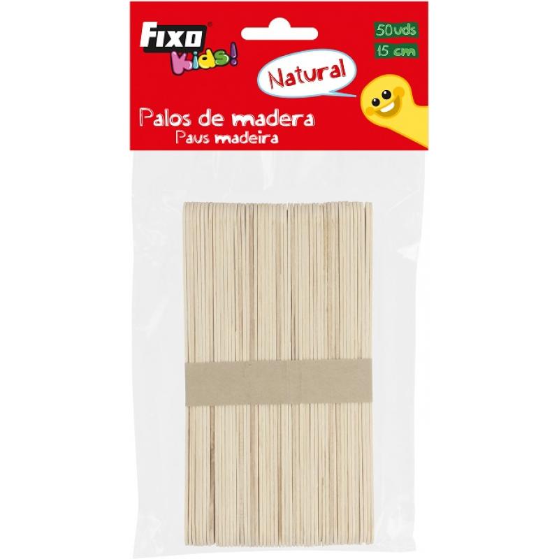fixo-kids-pack-50-palos-de-madera-natural-15cm