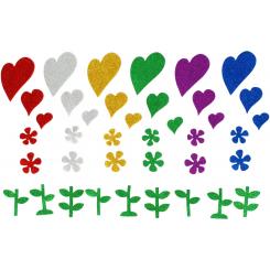 FIXO KIDS Pack 64 Figuras Goma Eva adhesivas con purpurina  Flores