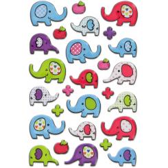 FIXO KIDS Pegatinas con Relieve Acabado Purpurina Elefantes