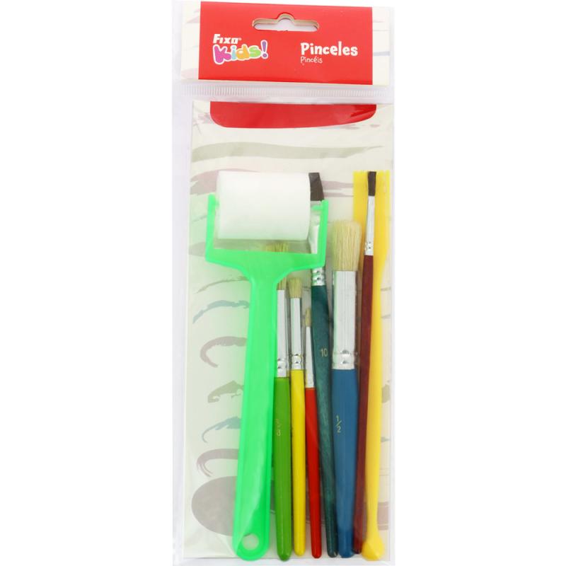 fixo-kids-set-8-pinceles-infantil-incluye-6-pinceles-1-roller-1-espatula