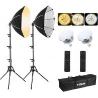 FOCOS pack de 2 de 85W 2700-6400K para iluminacion fotografia 2x50cm Octogen softbox Kit fotografia con 1.5m Totalmente Ajustable Soportes de luz para fotografía de Retrato, Live Streaming, Youtube Video