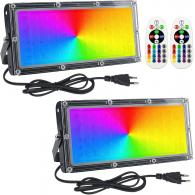 Focos RGB pack de 2pcs 50W Foco Led Exteriore Impermeable IP65 16 colores y 4 modos Cambio de color Luz de seguridad con Control Remoto,para Jardín, Fiesta, Navidad Iluminación