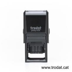 TRODAT Fechador Printy con placa PERSONALIZADO 40x40mm Negro almohadilla azul