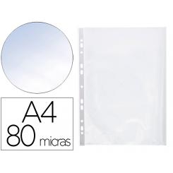Funda multitaladro Q-CONNECT DIN A4 80 micras cristal bolsa de 25 unidades con apertura superior y lateral izquierda