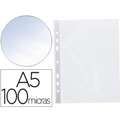 Funda multitaladro Q-CONNECT DIN A5 100 mc cristal 6 taladros bolsa de 10 unidades
