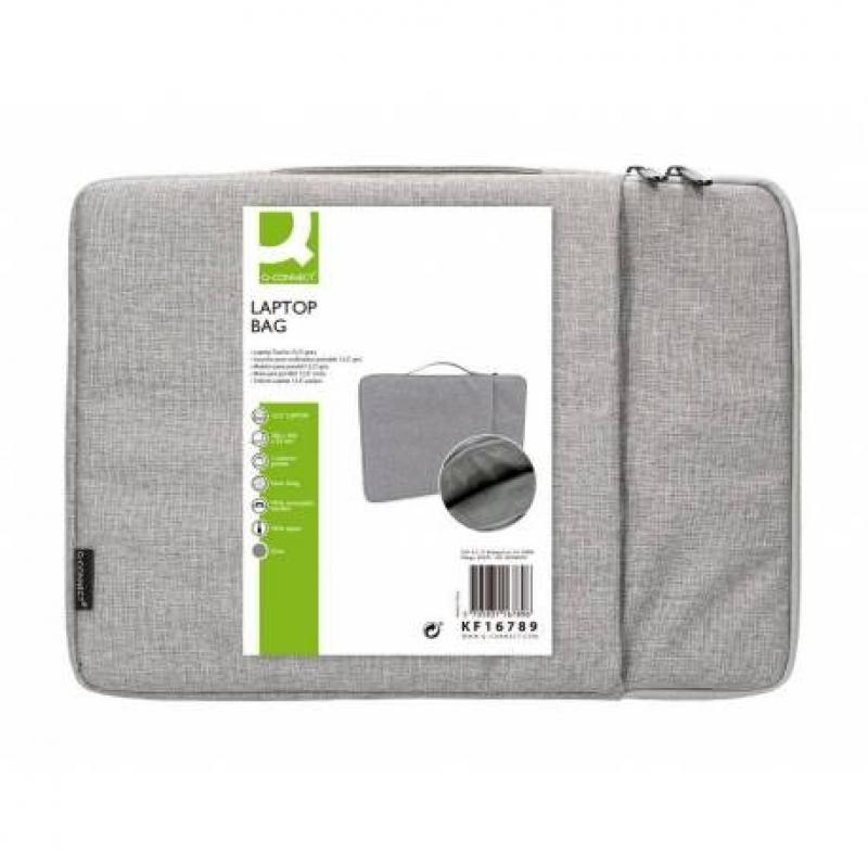 Funda para portatil Q-CONNECT 15,6\ con asa 1 bolsillo exterior con cremallera color gris 350x250x25 mm