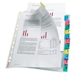 ESSELTE Fundas con pestaña (Set 12 fundas) PP Cristal con refuerzo 85 micras. DIN A4. 11 taladros