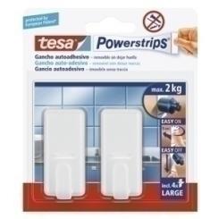 Gancho Grande Tesa Powerstrips Clasico Blanco (2 Ganchos-4 Tiras)