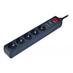 Gembird SPG5-C-5 base múltiple 1,5 m 5 salidas AC Negro