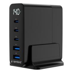 Gembird TA-UC-2A3C-PD140-01-BK cargador de dispositivo móvil Smartphone, Tableta, Portátil Negro Corriente alterna Carga rápida Interior