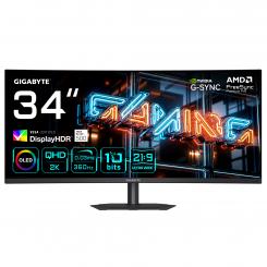 GIGABYTE MO34WQC36 Monitor Gaming Curvo 34 WQHD - 3440 x 1440, 360Hz, 0.03ms, KVM, 300 cd/m², FreeSync Premium Pro, DisplayHDR True Black 500, HDMI 2.1, DisplayPort 2.1