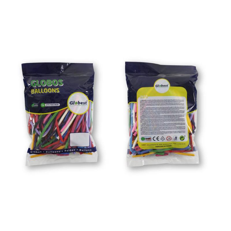 Globo 100% latex biodegradable para modelar figuras colores surtidos blister de 100 unidades