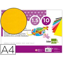 Goma eva LIDERPAPEL DIN A4 60g/m2 espesor 1,5mm amarillo paquete de 10 hojas