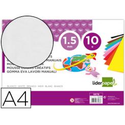 Goma eva LIDERPAPEL DIN A4 60g/m2 espesor 1,5mm blanco paquete de 10 hojas