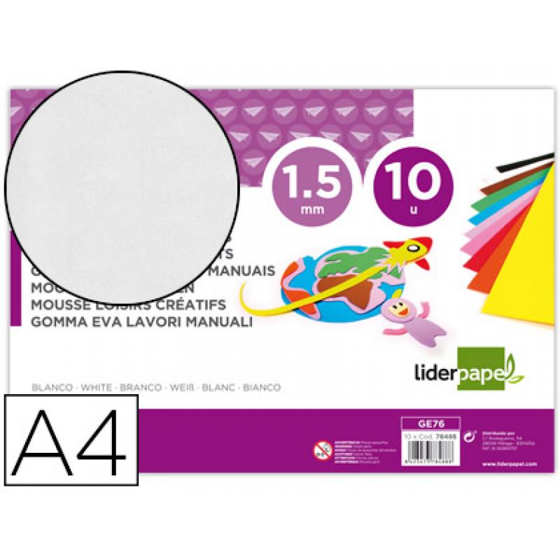 goma-eva-liderpapel-din-a4-60gr-m2-espesor-15mm-blanco-paquete-de-10-hojas