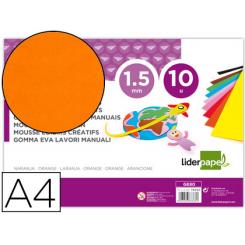Goma eva LIDERPAPEL DIN A4 60g/m2 espesor 1,5mm naranja paquete de 10 hojas