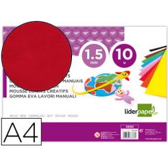 Goma eva LIDERPAPEL DIN A4 60g/m2 espesor 1,5mm rojo paquete de 10 hojas