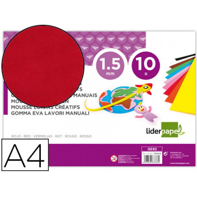 goma-eva-liderpapel-din-a4-60gr-m2-espesor-15mm-rojo-paquete-de-10-hojas