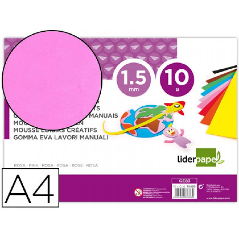 goma-eva-liderpapel-din-a4-60gr-m2-espesor-15mm-rosa-paquete-de-10-hojas