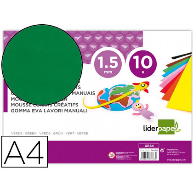 goma-eva-liderpapel-din-a4-60gr-m2-espesor-15mm-verde-paquete-de-10-hojas