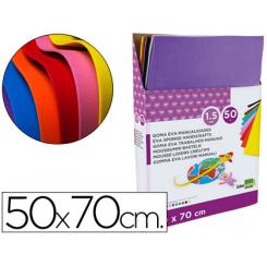 Goma eva LIDERPAPEL expositor de 50 planchasx10 colores surtidos 50x70 cm 1,5 mm espesor