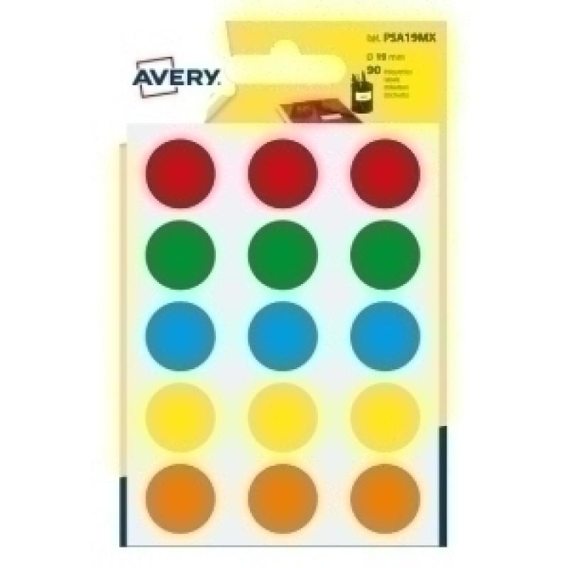 gomets-avery-bolsa-6h-redondos-Ø-19-mm-col-surtidos-90-uds