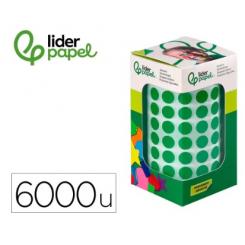 Gomets LIDERPAPEL Autoadhesivo Círculos 10,5 mm Verde Rollo de 6000 uds en caja c/cartón