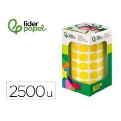 Gomets LIDERPAPEL Autoadhesivo Círculos 15 mm Amarillo Rollo de 2500 uds en caja c/cartón