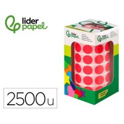 Gomets LIDERPAPEL Autoadhesivo Círculos 15 mm Rojo Rollo de 2500 uds en caja c/cartón