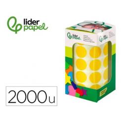 Gomets LIDERPAPEL Autoadhesivo Círculos 20 mm Amarillo Rollo de 2000 uds en caja c/cartón