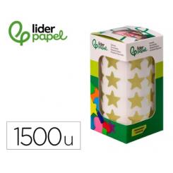 Gomets LIDERPAPEL Autoadhesivo Estrellas Doradas 20 mm 1500 uds en caja c/cartón
