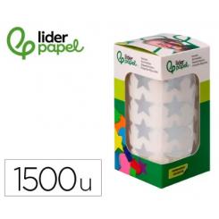 Gomets LIDERPAPEL Autoadhesivo Estrellas Plateadas 20 mm 1500 uds en caja c/cartón