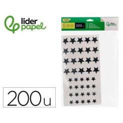 Gomets LIDERPAPEL Autoadhesivo Estrellas Plateadas Surtidas Bolsa de 5 Hojas Con 200 Unidades