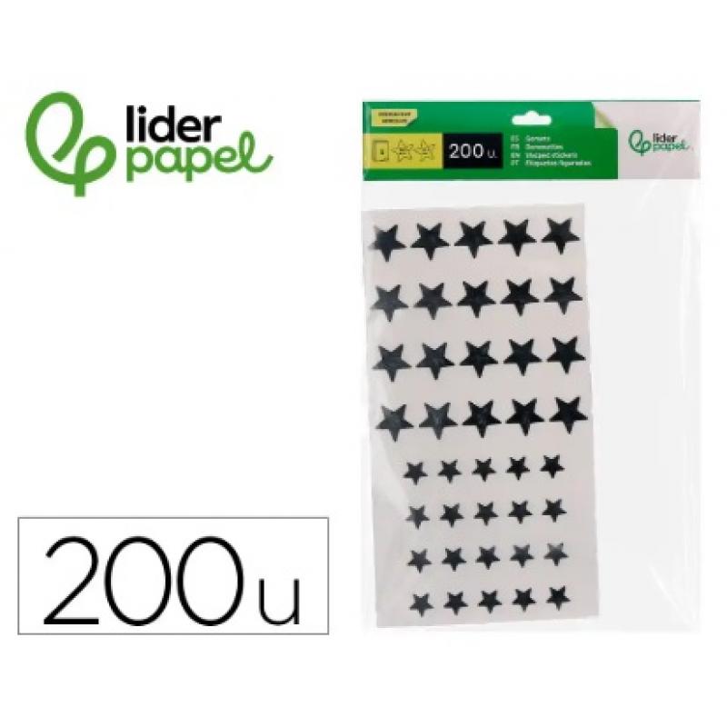 gomets-liderpapel-autoadhesivo-estrellas-plateadas-surtidas-bolsa-de-5-hojas-con-200-unidades