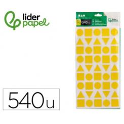 Gomets LIDERPAPEL Figuras Surtidas Bolsa de 12 Hojas Figuras Geometricas Medianas colores Surtidos