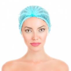 Gorro recogepelo en TNT de Polipropileno plegado en acordeón color azul, caja 100 uds