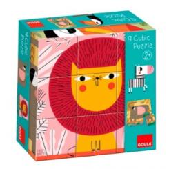 GOULA Puzzle cubos de carton animales selva 6 escenas diferentes 9 piezas