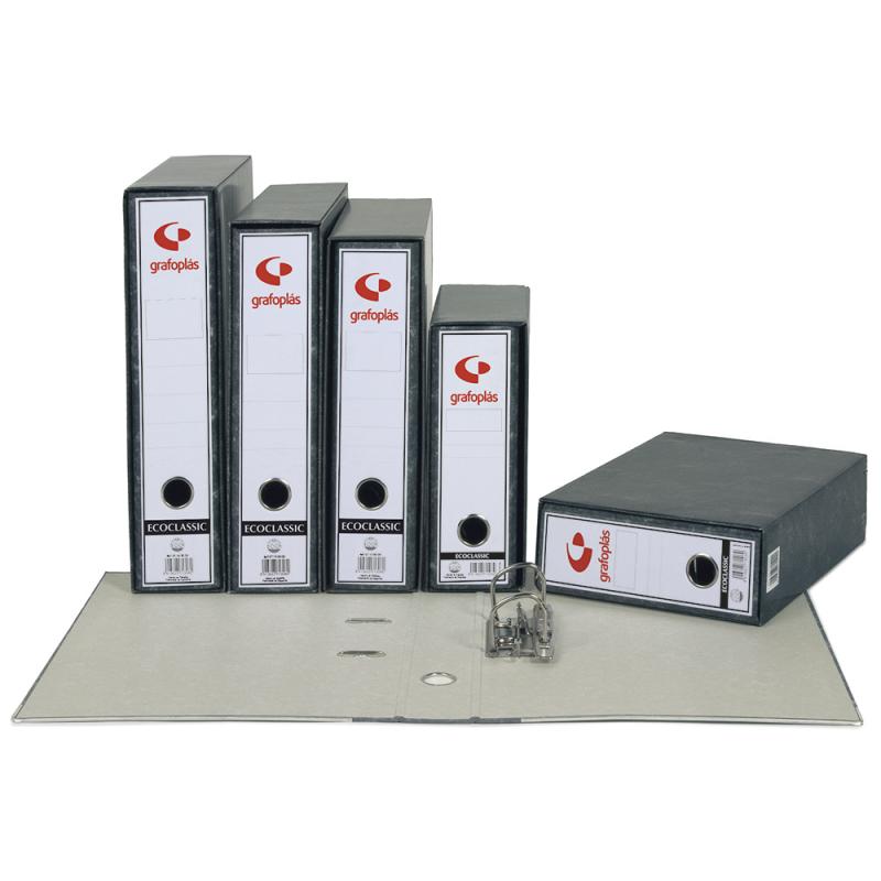 Grafoplas CAJA para ARCHIVADOR Ecoclassic Fº 86mm JASPEADO negro Folio