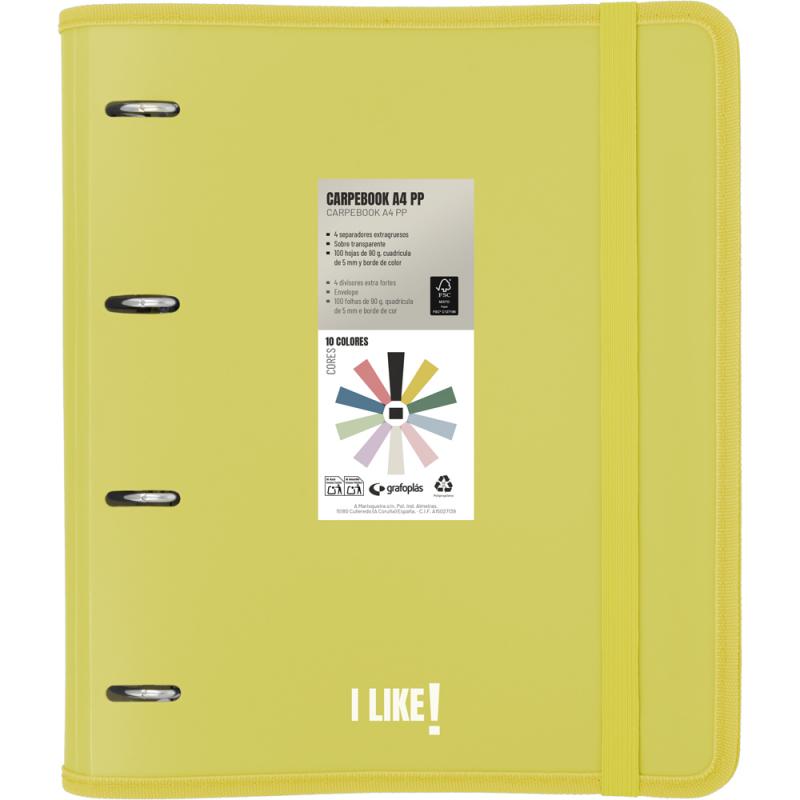 GRAFOPLAS Carpebook carpeta de anillas PP mate A4 4x35mm color amarillo FSC Like3