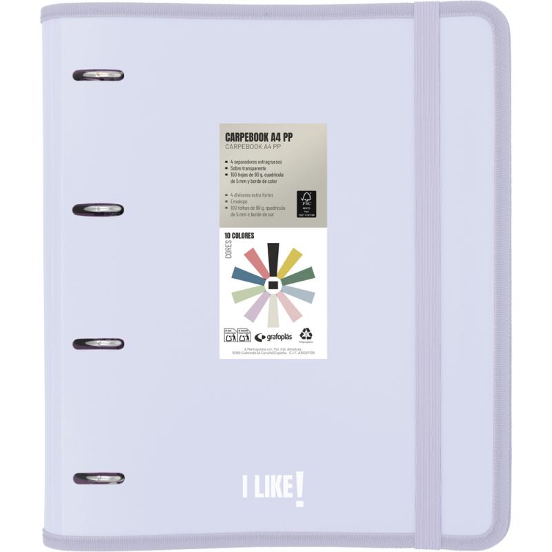 GRAFOPLAS Carpebook carpeta de anillas PP mate A4 4x35mm color lavanda FSC Like3