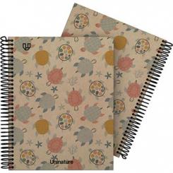 GRAFOPLÁS Cuaderno Libreta de espiral Forrado A5 80H 90G cuadriculado 4x4mm Uninature Tortugas