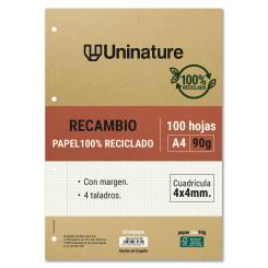 GRAFOPLÁS Recambio Papel Cuadriculado 100% reciclado A4 4X4 100H 90G Uninature