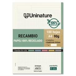 GRAFOPLÁS Recambio Papel Cuadriculado 100% reciclado A4 5X5 100H 90G 5Ban Uninature