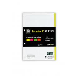 GRAFOPLÁS Recambio Papel Cuadriculado A5 90H 90G  5X5 4 Bandas Fluor