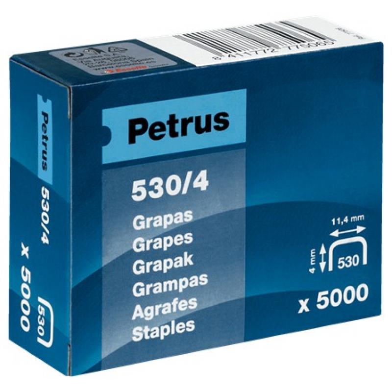 Grapas PETRUS mod. 530/4 mm. Caja 5000 unid. cobreada